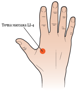 «Рисунок 1. Точка массажа LI-4 на тыльной стороне ладони»