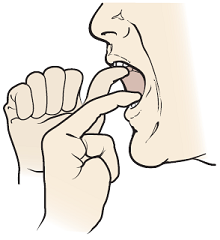 Рисунок 7. Прижмите большой и указательный пальцы к зубам