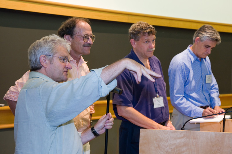 Rockefeller University President Paul Nurse, Memorial Sloan-Kettering President Harold Varmus, Broad Institute of MIT and Harvard Director Eric Lander, and Cold Spring Harbor Laboratory President Bruce Stillman lead a discussion