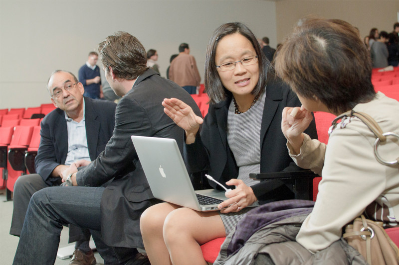 Speaker Elly Tanaka with a guest following the symposium