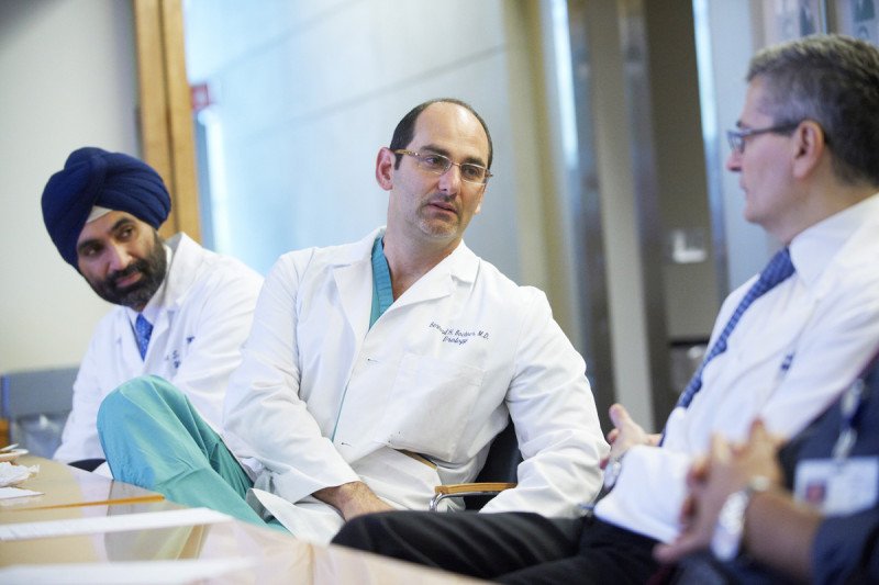 Dedicated Physicians -- (From left) Urologic surgeons Jaspreet Sandhu, Bernard Bochner, and Guido Dalbagni meet regularly with a team of specialists to optimize care for every bladder cancer patient. Pictured: Jaspreet Sandhu, Bernard Bochner & Guido Dalbagni