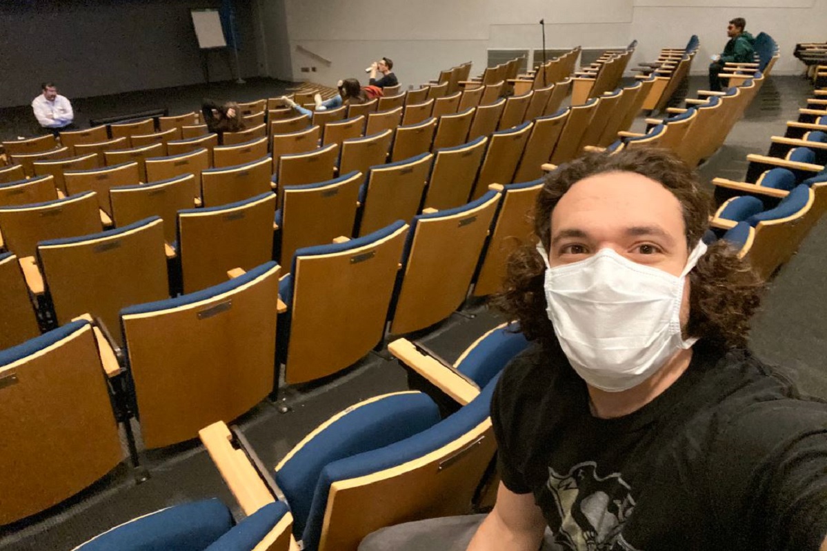 Pedro Silberman, grad student captures lab meeting before COVID shutdown, MAR 2020