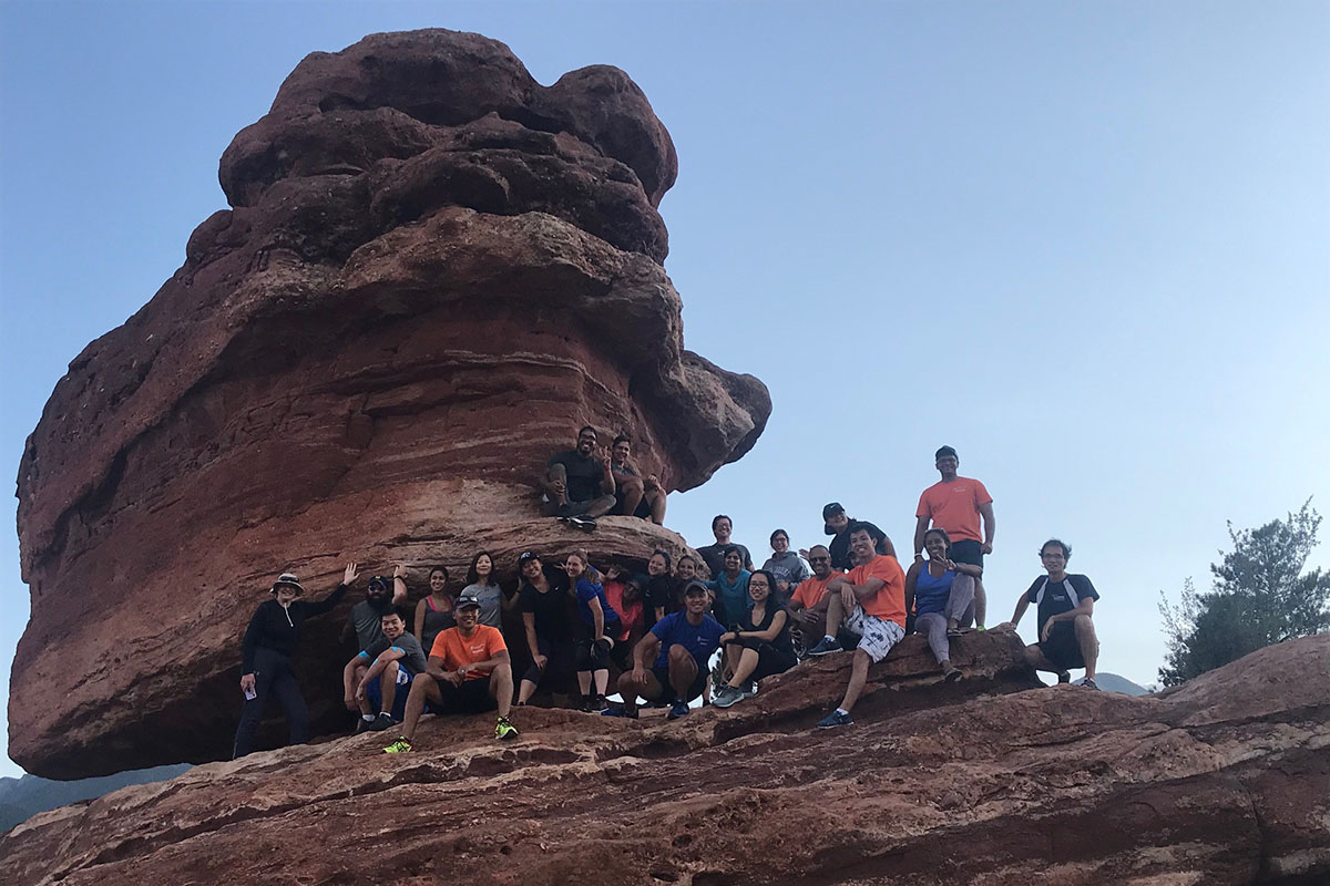 Members of the MSK Dragons hiked the Balanced Rock in Colorado Springs, Colorado.