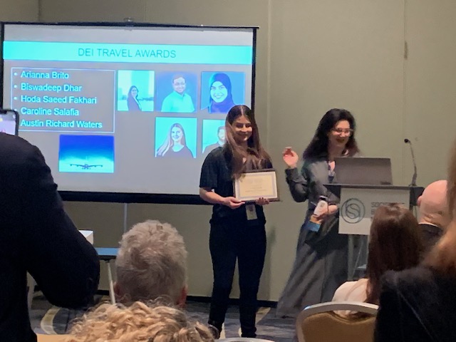 Predoctoral fellow Cali Salafia was the recipient of a Conference Student Travel Award to the SBM annual meeting. She received her award from the Cancer Special Interest Group during their breakfast session