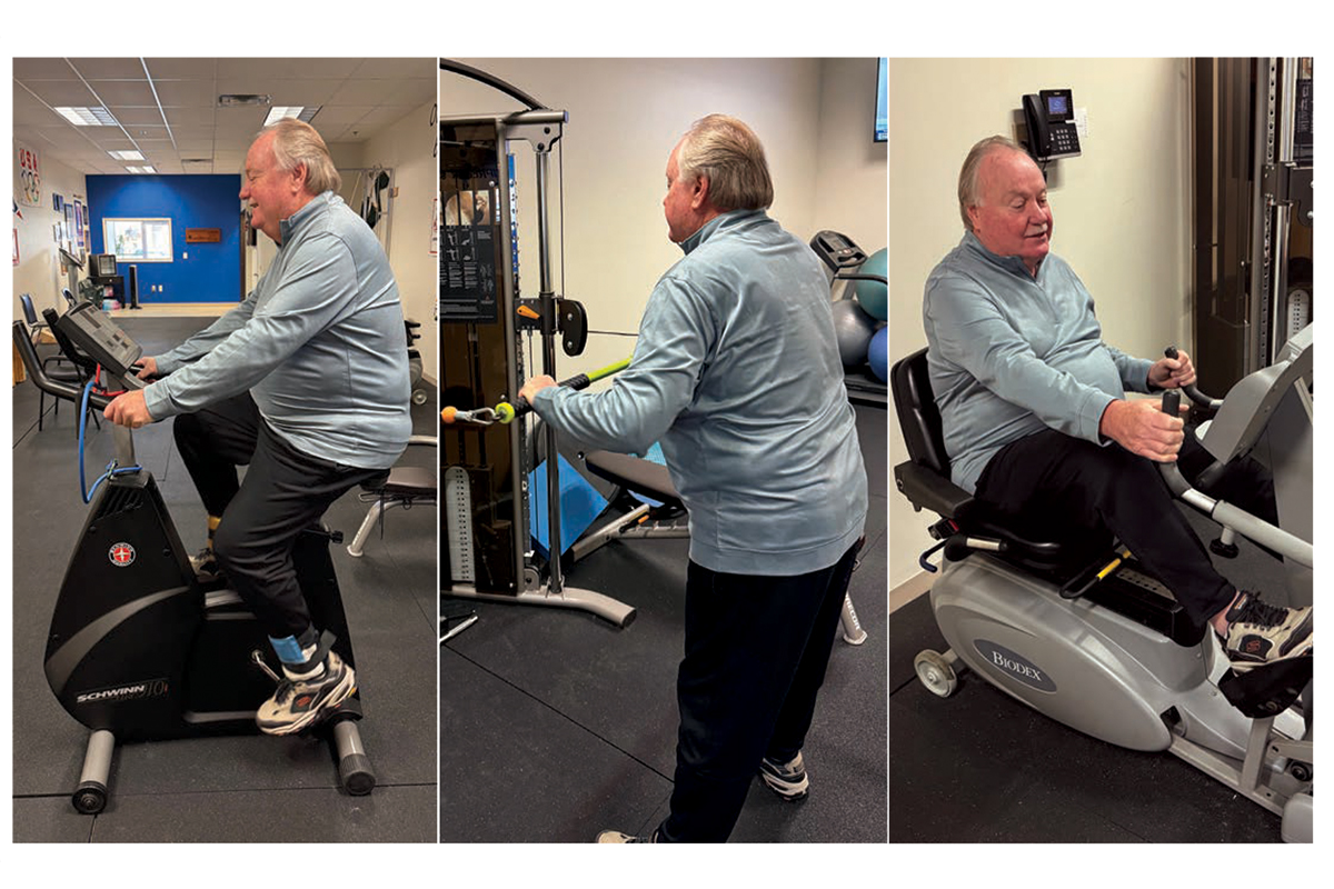 Man on exercise bike.