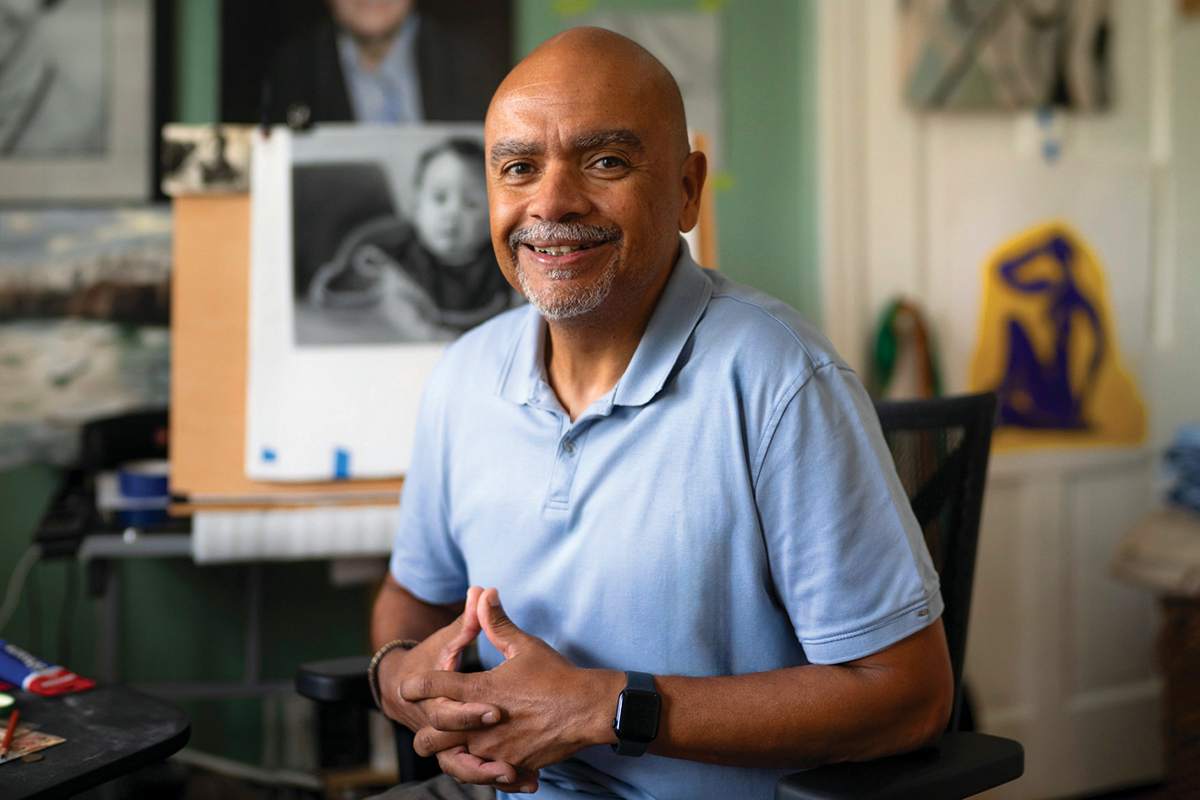 stage 4 stomach cancer patient  Antonio Lekhrajmal in his art studio