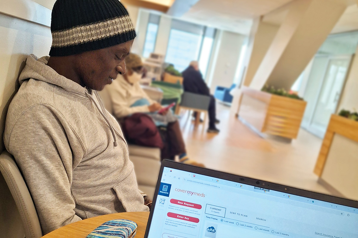 Mortel sits in an MSK waiting room