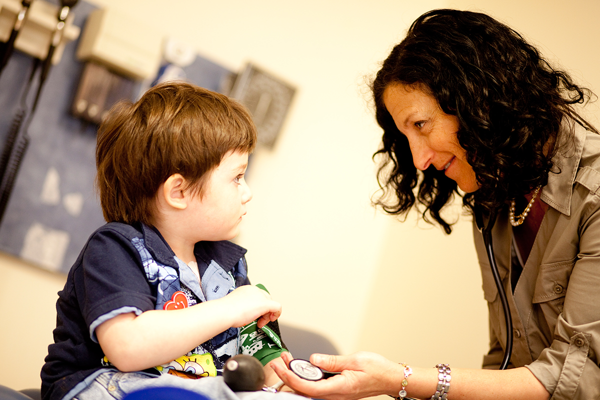 Our pediatrics team, including pediatric oncologist Susan Prockop (shown here with patient Lucas T.), is engaged in a number of research activities to improve care for our patients.