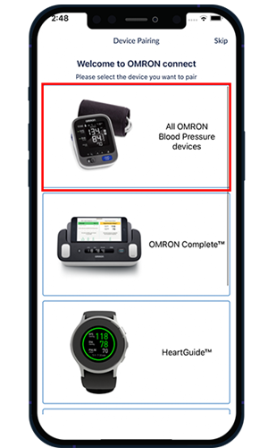 Figure 6. Select “All OMRON Blood Pressure devices”