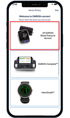 Figure 6. Select “All OMRON Blood Pressure devices”