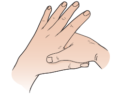 Figure 1. Finding the space between your left thumb and index finger