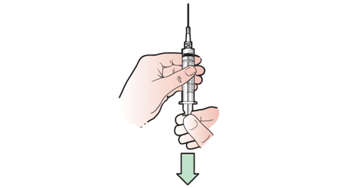 Рисунок 8.  Вытягивание поршня шприца до отметки, соответствующей назначенной дозе лекарства