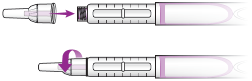 Figura 6. Gire la aguja del lápiz en el lápiz de insulina