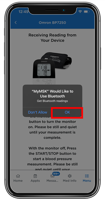 Figure 6. Tap “OK” to connect to Bluetooth