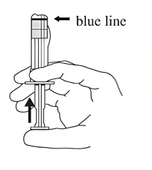 Figure 3. Middle stoppers touching the blue line on the syringe