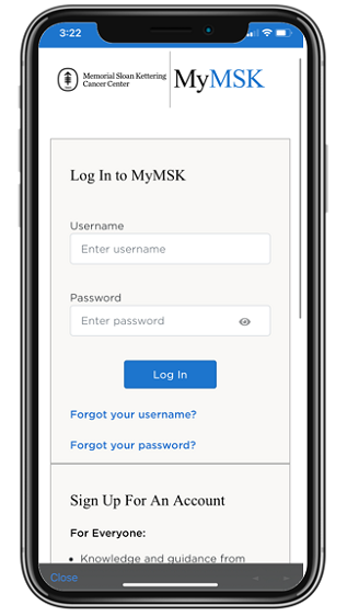 Figure 24. MyMSK mobile app Log in screen