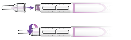 Figura 5. Gire la aguja del lápiz en el lápiz de insulina
