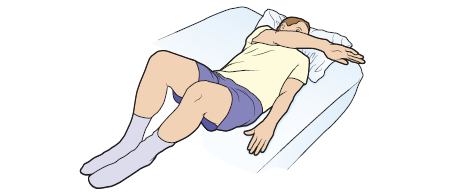 Рисунок 5. Потягивание через плечо с помощью поручня кровати