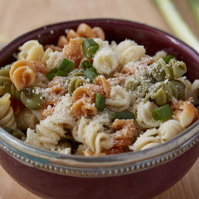 Pasta salad with Parmesan and scallions