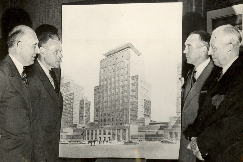 Sloan and Kettering with Rendering of building, 1945