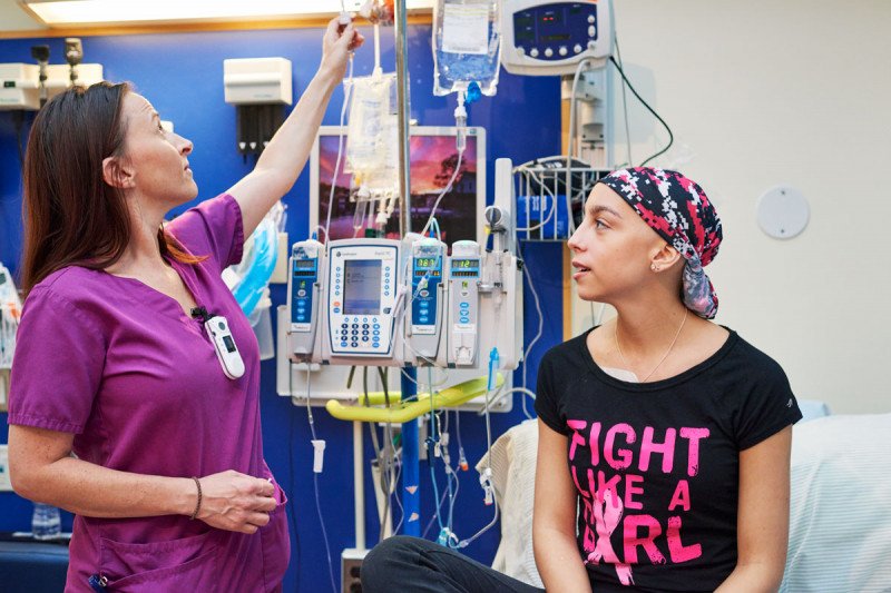 MSK Kids nurse meets with a teen patient