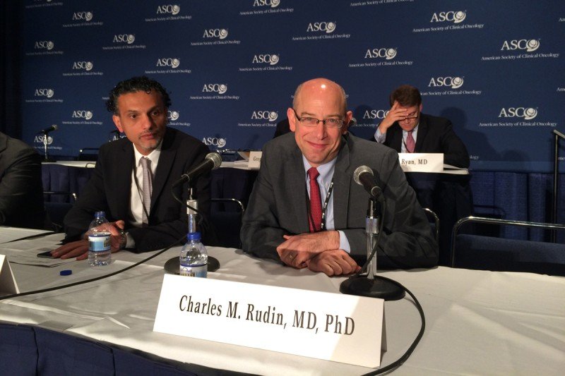 Two cancer researchers at the American Society of Clinical Oncology annual meeting