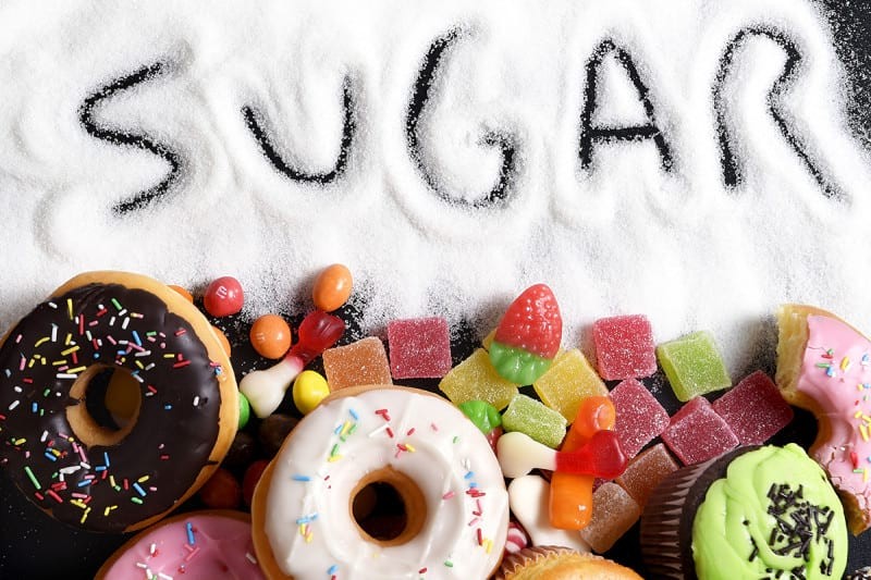 photo of sugary foods like candy, donuts, and cupcakes