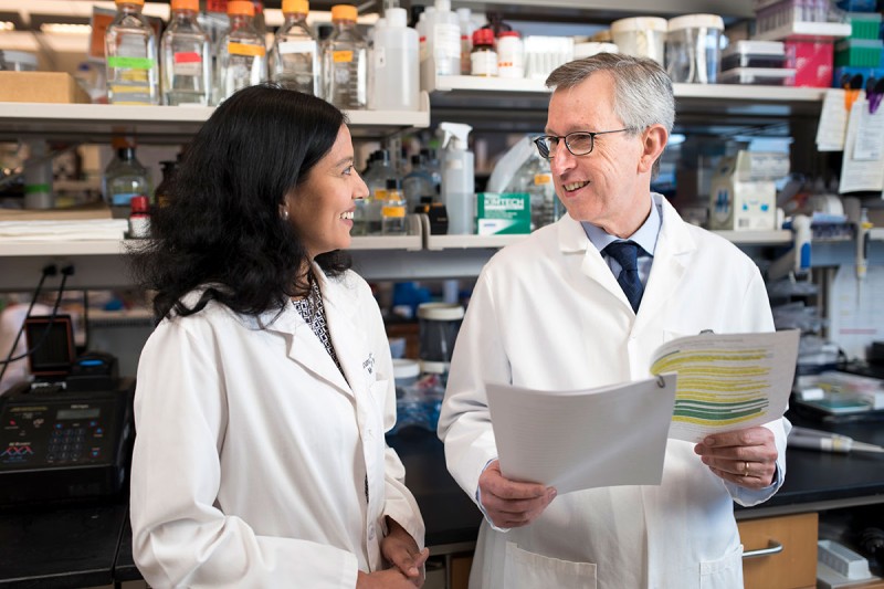 Sloan Kettering Institute Director Joan Massagué with laboratory member Karuna Ganesh 