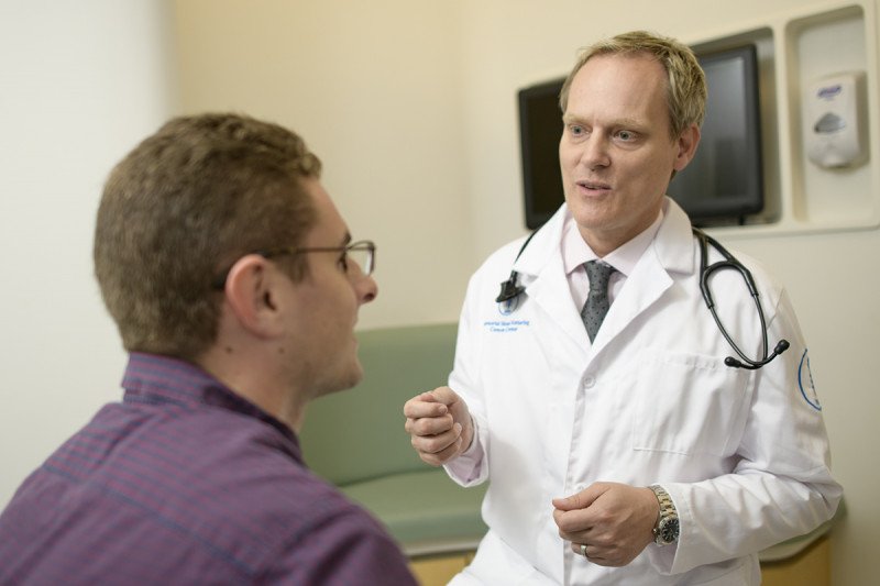 MSK hematologic oncologist doctor Ola Landgren pictured with a patient