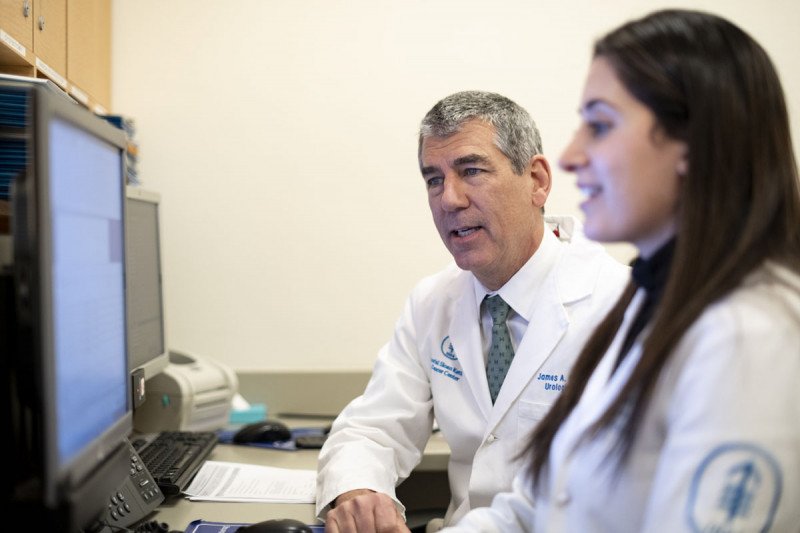 Memorial Sloan Kettering prostate cancer surgeon James Eastham with colleague.