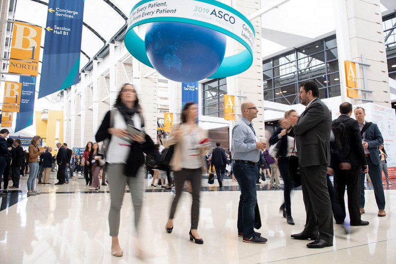 People milling about at the 2019 ASCO meeting