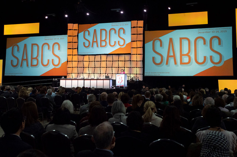 A presentation stage at the San Antonio Breast Cancer Symposium.