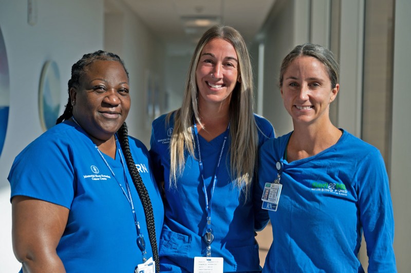 Joy Drummond-Audain, RN, Amanda Peters, RN, and Meghan Wilken, RN are part of the nursing staff at MSK Nassau on Long Island.