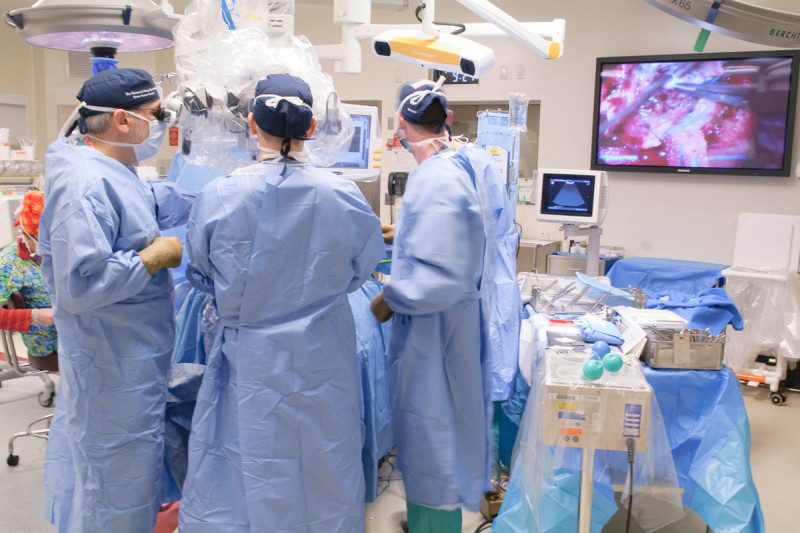 Pictured: Memorial Sloan Kettering brain tumor surgery in progress.