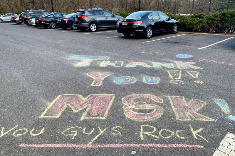 After working long hours, the staff at MSK Monmouth was greeted by these words of encouragement written in chalk. 