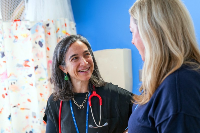 Pediatric hematologist-oncologist Maria Luisa Sulis, MD, MS, with nurse Kateri McGuire at MSK Kids
