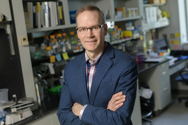 Structural biologist Stephen Long in his lab