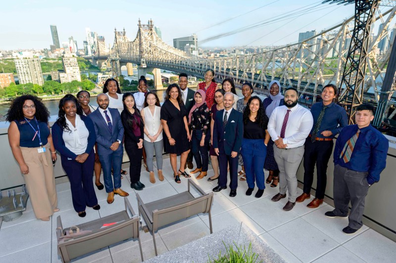 Students in the 2022 Summer Pipeline Program with Dr. Anoushka Afonso, Faculty Director for the program (front row, 6th from left), and Leticia Mercado, Associate Director of MSK's Office of Health Equity (far left).