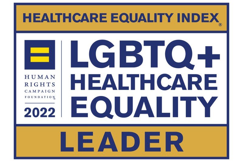 Graphic text that reads Healthcare Equity Index LGBTQ+ Healthcare Equality Leader
