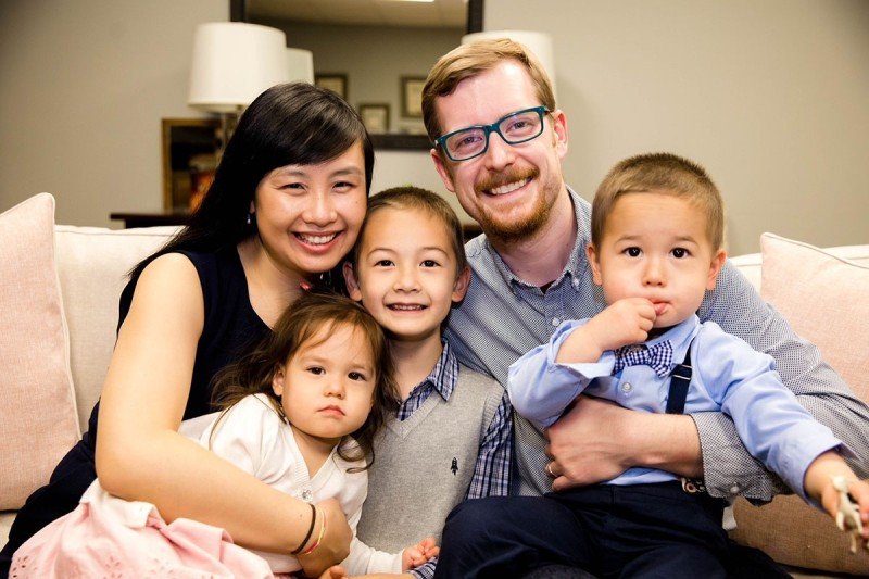 Ying Liu, with her husband, Bryan, and children (left to right), Cameron, Ethan, and Oliver