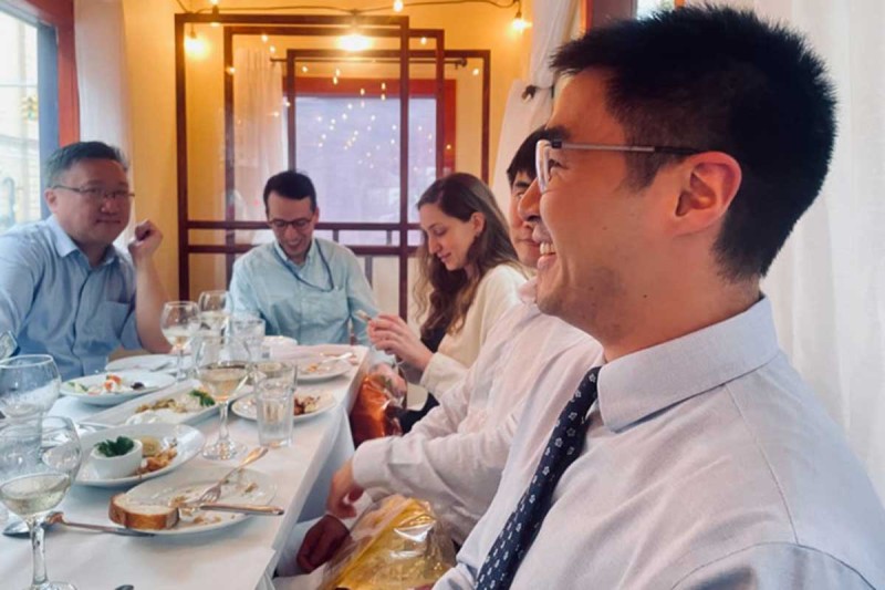 Pictured from left to right: ID specialists Ying Taur, MD, MPH, and Justin Laracy, MD, with ID program alumni Marilia Bernardes, MD, and Hyeon-Mu Jang, MD, with ID fellow Rich Kodama, DO, at the 2022 Graduating Fellow Dinner.