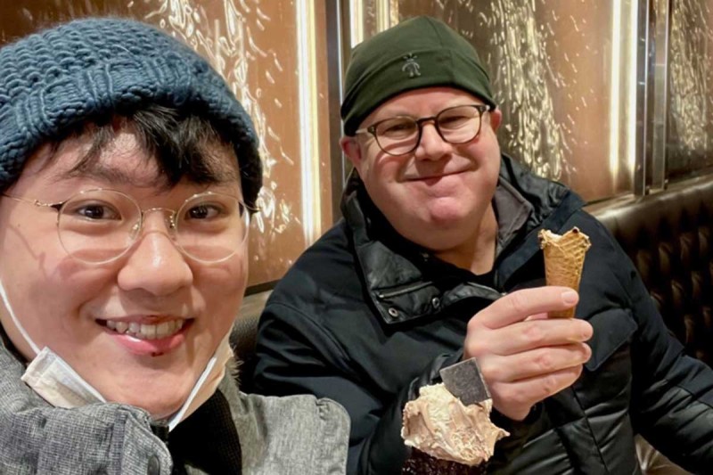 Pictured from left to right: ID pharmacist Jungwook Kang, PharmD, and ID fellow Gene Harper, MD, on an ice cream outing!