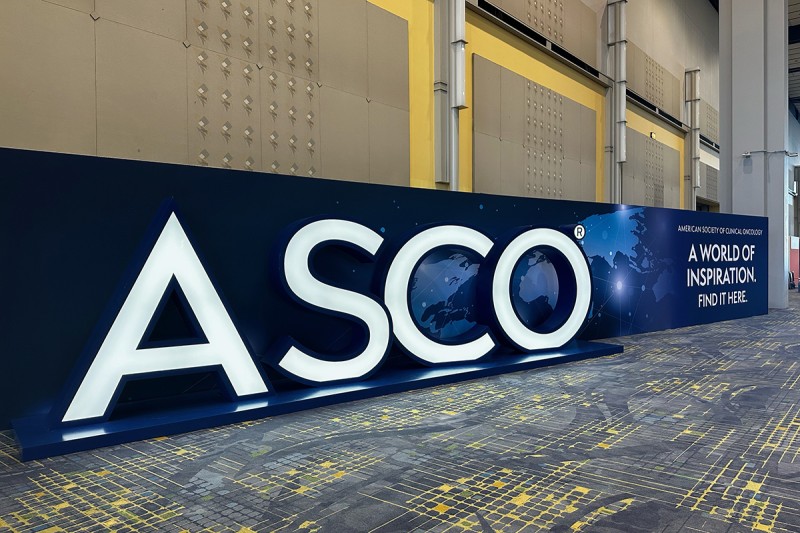 Large letters that say ASCO promoting annual meeting in Chicago.