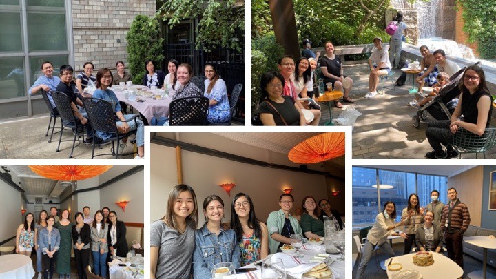 Bingbing's farewell lunch, celebrating a b'day at a park, first lab lunch after lockdown, great hunter students with their mentors, and gemma's birthday cake celebration