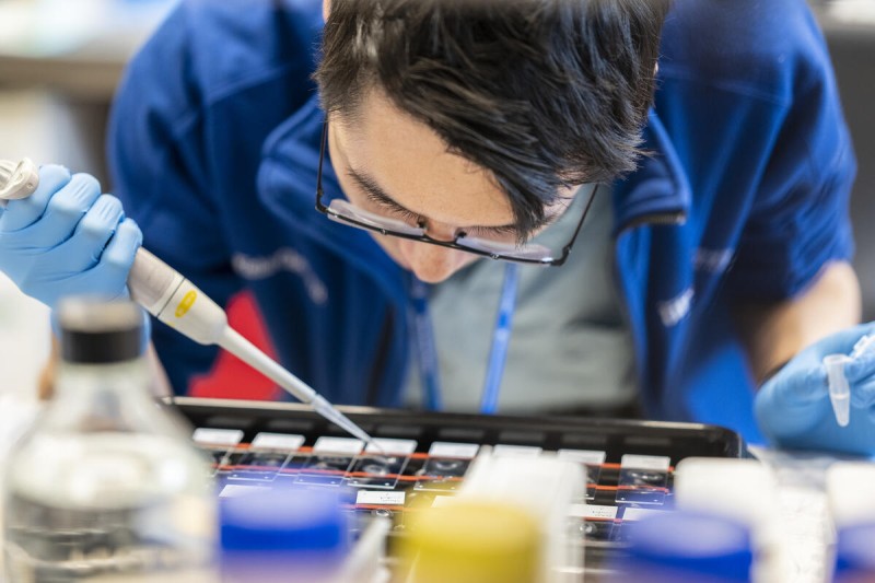 An MSK researcher at work in the lab
