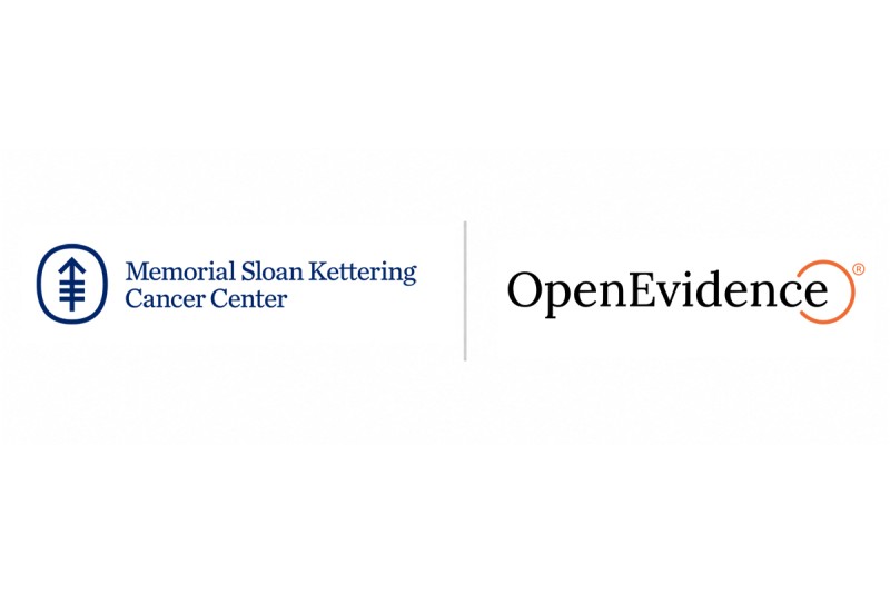 An image of Memorial Sloan Kettering Cancer Center's logo next to OpenEvidence's logo