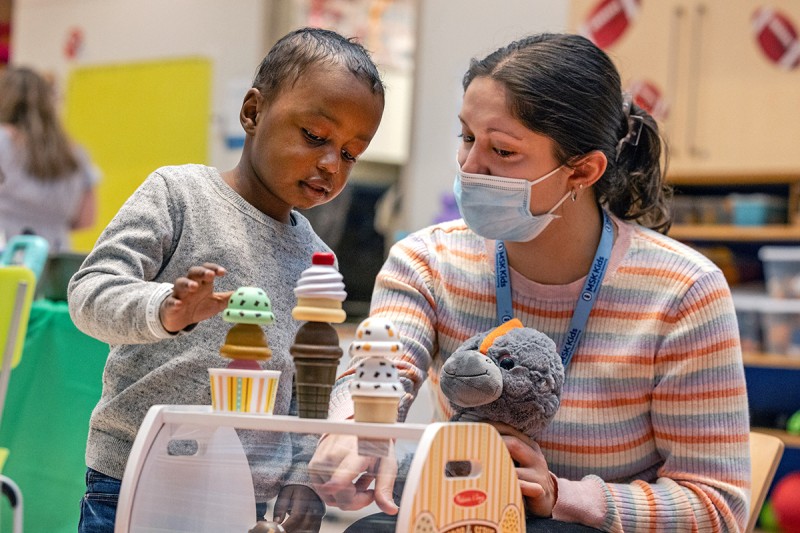 MSK Kids patient Cairo with child life specialist Irini Economos