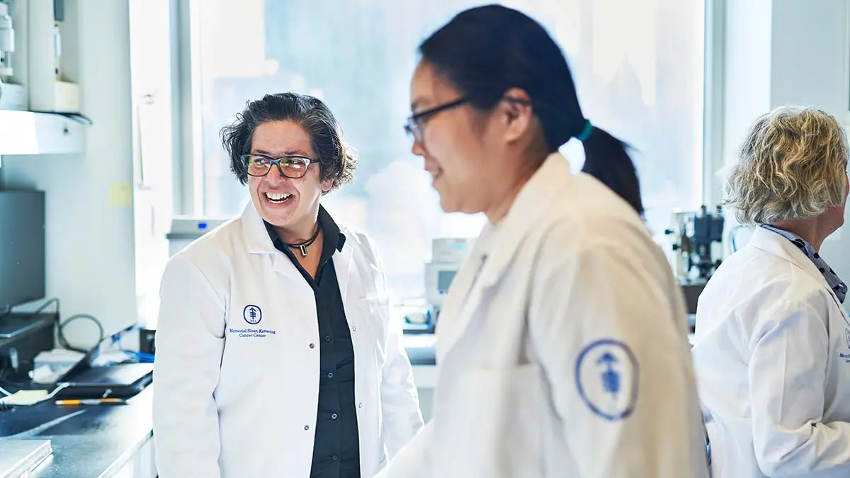 Developmental biologist Kat Hadjantonakis (left) is one of many scientists who lead teams in the Rockefeller Research Laboratories building.