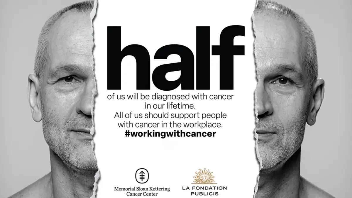 Male employee shown in advertisement encouraging employers to take the pledge and join the Publicis MSK Campaign