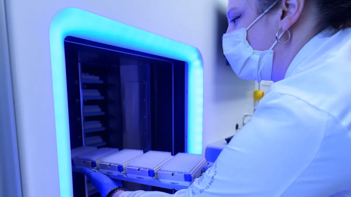 Molecular test development manager Tessara Baldi is processing samples in an MSK lab. 